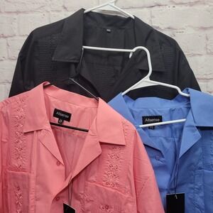 Lot x3 NEW Allsense Guayabera Cuban Shirt Mens 2X Summer Luau Travel Beachwear